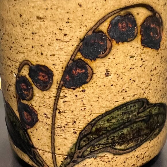 Vintage OTAGIRI JAPAN Floral Lily Flower Stoneware Mug w/ Brown Speckles ~ 1970s - Picture 8 of 11